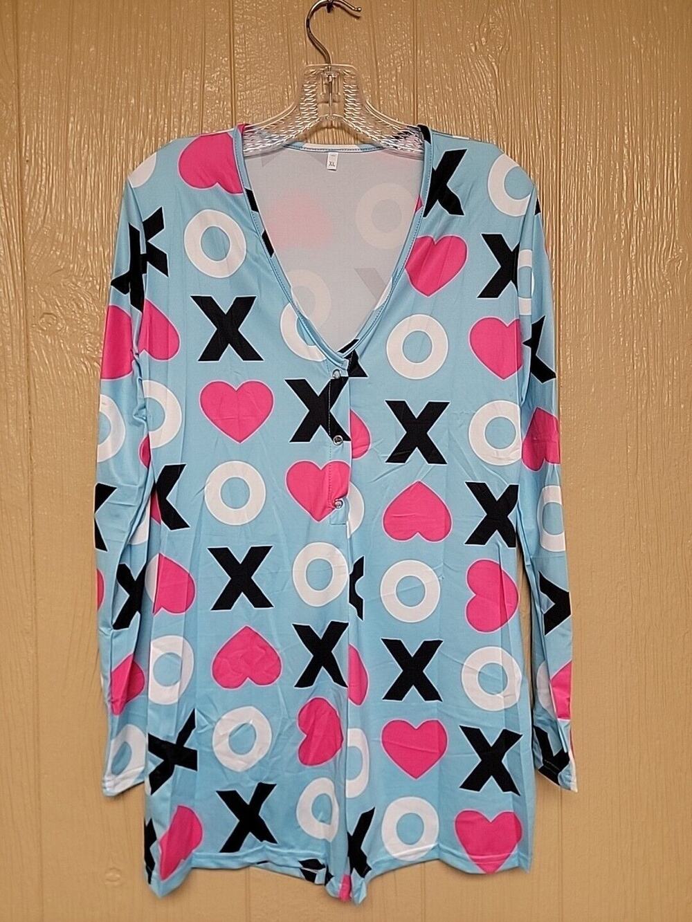 Plus Size Womens One Piece Shortall Pajamas Jumper Romper XOXO Sz X-Large Blue